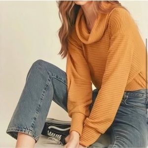 Free People Women’s Waffle Knit Top Surplice Back Cowl Neck-Medium